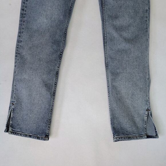 Motel Denim Jeans M Blue Split Hem Straight Leg Medium Wash Stretch Zipper Fly - Picture 5 of 11